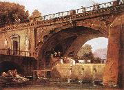 ROBERT, Hubert Washerwomen below a Bridge USA oil painting artist